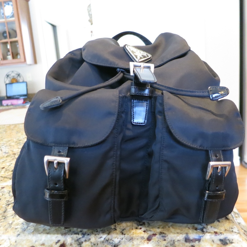 Auth PRADA black Nylon & Leather Backpack